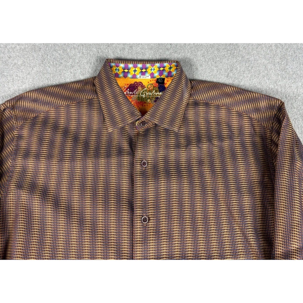 Robert Graham Shirt Mens Large Brown Long Sleeve Flip Cuff‎ Embroidered